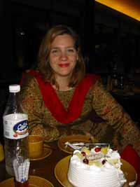 Julie at Bukhara with Anniversary Cake